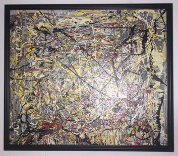 Jackson Pollock Oil on canvas: Private Collection 23.25" X 27" (Attrib.) with Certificate Jackson Pollock was born in Cody, Wyoming , in 1912, the youngest of five sons. His parents, Stella May (nae McClure) and LeRoy Pollock, were