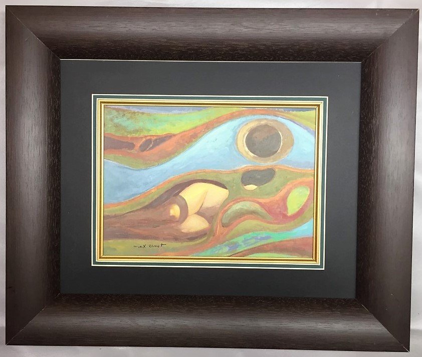 Max Ernst Mixed Media on paper: Private Collection 8.50" x 12" Attrib. With Certificate Max Ernst was born in Bruhl, near Cologne, the third of nine children of a middle-class Catholic family. His father Philip was a teacher of the