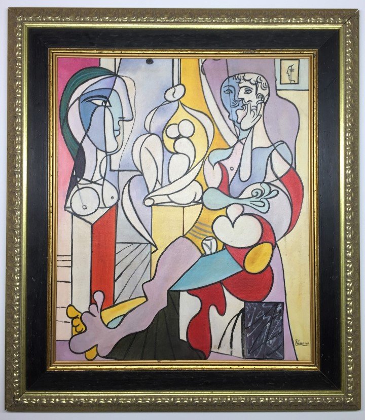 Pablo Picasso Oil on Canvas: Private Collection 23.25" x 20" Attrib. with Certificate. Pablo Picasso 1881-1973 was a Spanish painter, sculptor, printmaker, ceramicist, stage designer, poet and playwright who spent most of his adu
