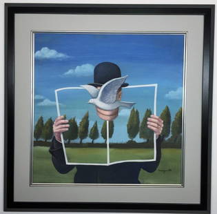 Rene Magritte Gouache on paper: Private Collection 15.5" x 15.50" Attrib. with certificate. Rene Francois Ghislain Magritte was a Belgian surrealist artist. He became well known for creating a number of witty and thought-provoking i