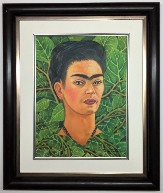 Frida kahlo Watercolor: Private Collection 15.25" x 11.5" Attrib. With Certificate Frida Kahlo de Rivera was a Mexican artist who painted many portraits, self-portraits, and works inspired by the nature and artifacts of Mexi