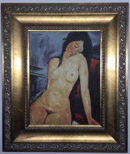 Amedeo Modigliani Oil on Canvas: Private Collection 15"x12" Attrib. With Certificate Amedeo Modigliani 1884 - 1920 was an Italian Jewish painter and sculptor who worked mainly in France. (Lot is in good condition for it age) High