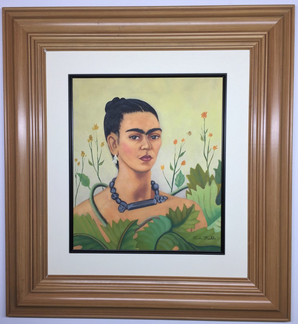 Frida Kahlo Watercolor: Private Collection 15.5" x 13.50" Attrib. With Certificate Frida Kahlo de Rivera 1907 - 1954 born Magdalena Carmen Frida Kahlo y CalderÃ³n was a Mexican painter known for her self-portraits. (Condit