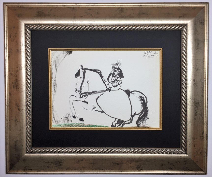 Pablo Picasso Lithograph: Private Collection 15" x 11" Pablo Picasso 1881-1973 was a Spanish painter, sculptor, printmaker, ceramicist, stage designer, poet and playwright who spent most of his adult life in France. (Condition