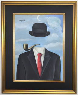 Rene Magritte Gouache on paper: Private Collection 15" x 11" Attrib. with certificate. Rene Francis Ghislain Magritte was a Belgian surrealist artist. He became well known for creating a number of witty and thought-provoking