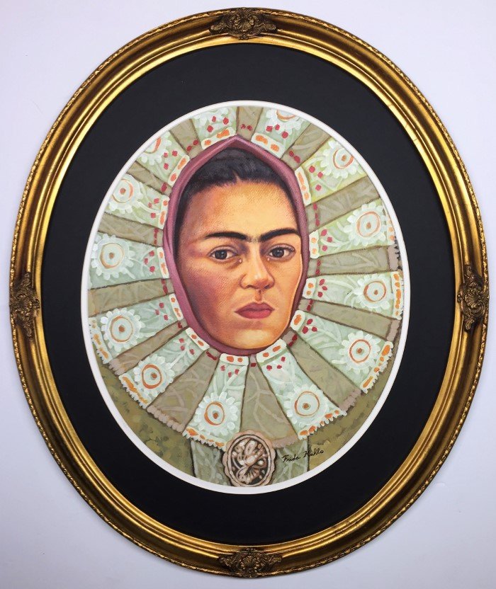 Frida Kahlo Watercolor: Private Collection 18" x 15" Attrib. with Certificate Frida Kahlo de Rivera 1907 - 1954 born Magdalena Carmen Frida Kahlo y Calderon was a Mexican painter known for her self-portraits. attributed to F