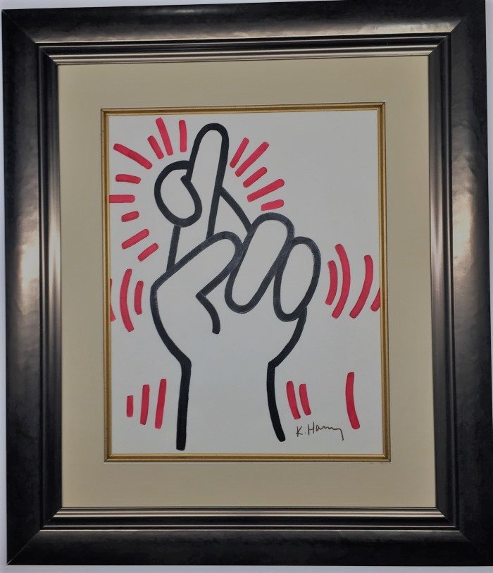 Keith Haring Mixed Media: Private Collection 16" X 12.25" Attrib. With Certificate was an American artist whose pop art and graffiti-like work grew out of the New York City street culture of the 1980s. Haring's work grew to po