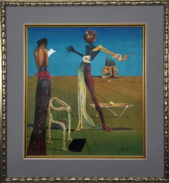Salvador Dali Gouache on paper: Private Collection 12.75" x 11" Attrib. with Certificate Salvador DalÃ­ 1904 â€“1989 Catalan,Spanish, was a prominent Spanish surrealist painter born in Figueres, Catalonia, Spain. Attributed t