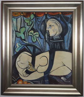 Pablo Picasso Oil on Canvas: Private Collection 18" x 15" Attrib. with Certificate. Pablo Picasso 1881-1973 was a Spanish painter, sculptor, printmaker, ceramicist, stage designer, poet and playwright who spent most of his adult