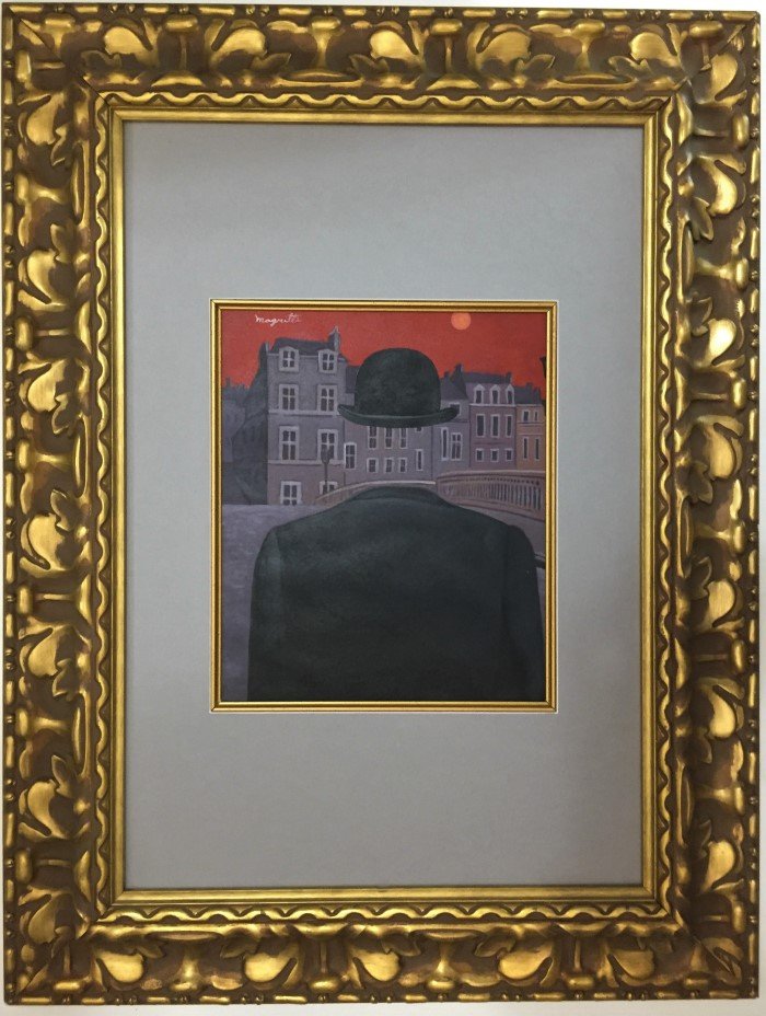 Rene Magritte Gouache on paper: Private Collection 13" x 11" Attrib. with certificate. Rene Francois Ghislain Magritte was a Belgian surrealist artist. He became well known for creating a number of witty and thought-provoking images