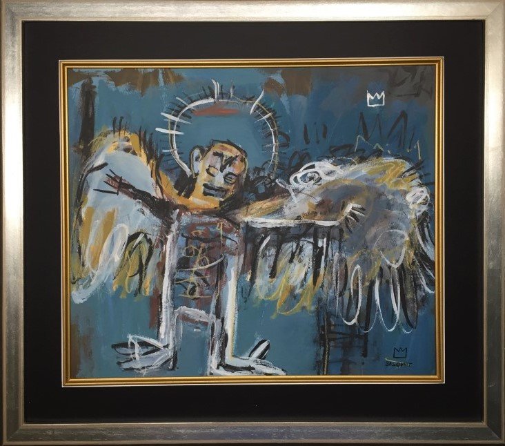 Jean Michel Basquiat Mixed Media on paper: Private Collection 15" x 18" Attrib. With Certificate 1960-1988 was an American artist. Born in Brooklyn to a Haitian father and Puerto Rican mother, Basquiat first achieved notoriety as part of SAMO,