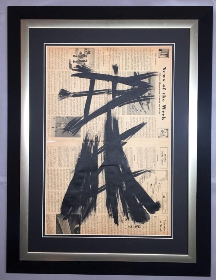 Franz Kline painting over 1947 news paper (1 of 2)