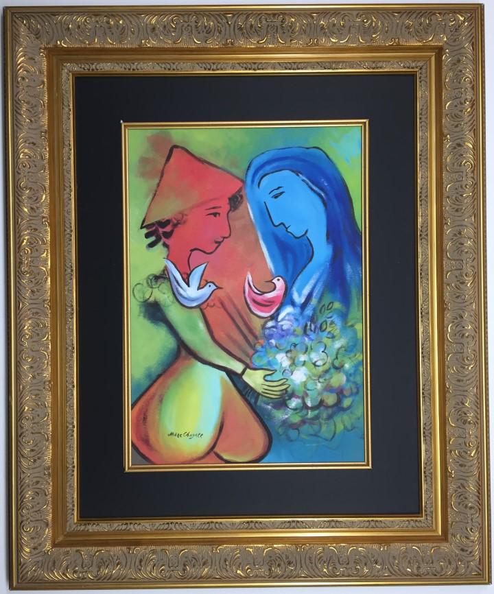 Marc Chagall Gouache on paper: Private Collection 16" x 11" Attrib. with certificate Marc Chagall 1887-1985Marc Zakharovich Chagall was a Russian-French artist of Belarusian Jewish origin. An early modernist, he was associated with