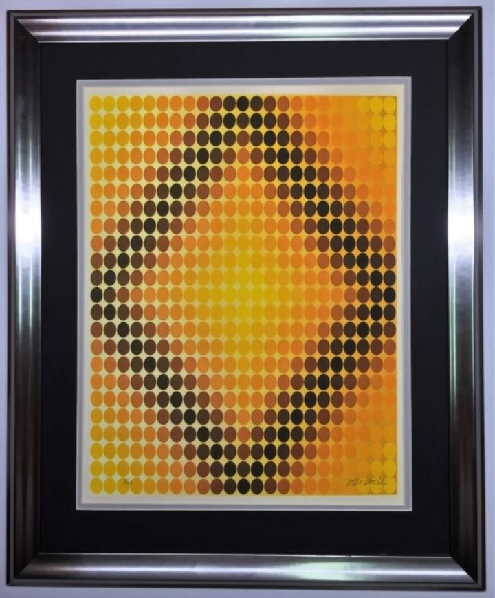 Victor Vasarely Lithograph: Private Collection 17" x 10.5" Vasarely was born in Pecs and grew up in Postyen (now Piestany, Slovakia) and Budapest, where in 1925 he took up medical studies at Eotvos Lorand University. In 1927 he 