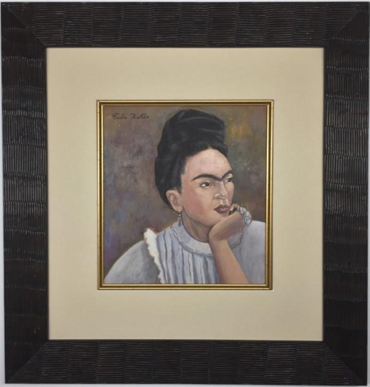 Frida Kahlo watercolor: Private Collection 15.5" x 11" Attrib. With certificate Frida Kahlo was a Mexican painter known for her many portraits, self-portraits, and works inspired by the nature and artifacts of Mexico. Inspir