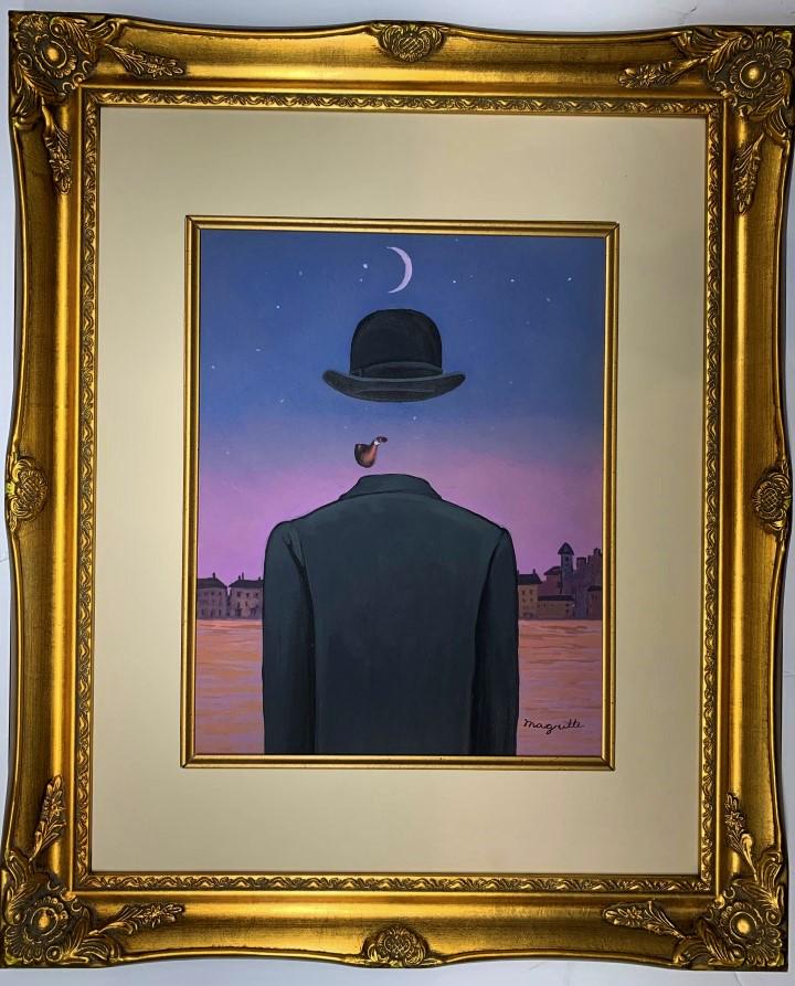 Rene Magritte Gouache on paper: Private Collection 13.5" x 10.5" Attrib. with certificate René François Ghislain Magritte was a Belgian Surrealist artist. He became well known for creating a number of witty and thought-provoking i