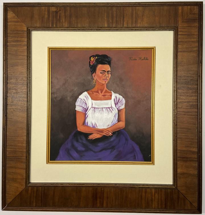 Frida Kahlo mixed media: Private Collection 12" x 11" Attrib. With certificate Frida Kahlo de Rivera 1907 - 1954 born Magdalena Carmen Frida Kahlo y Calderon was a Mexican painter known for her self-portraits. Attributed to F