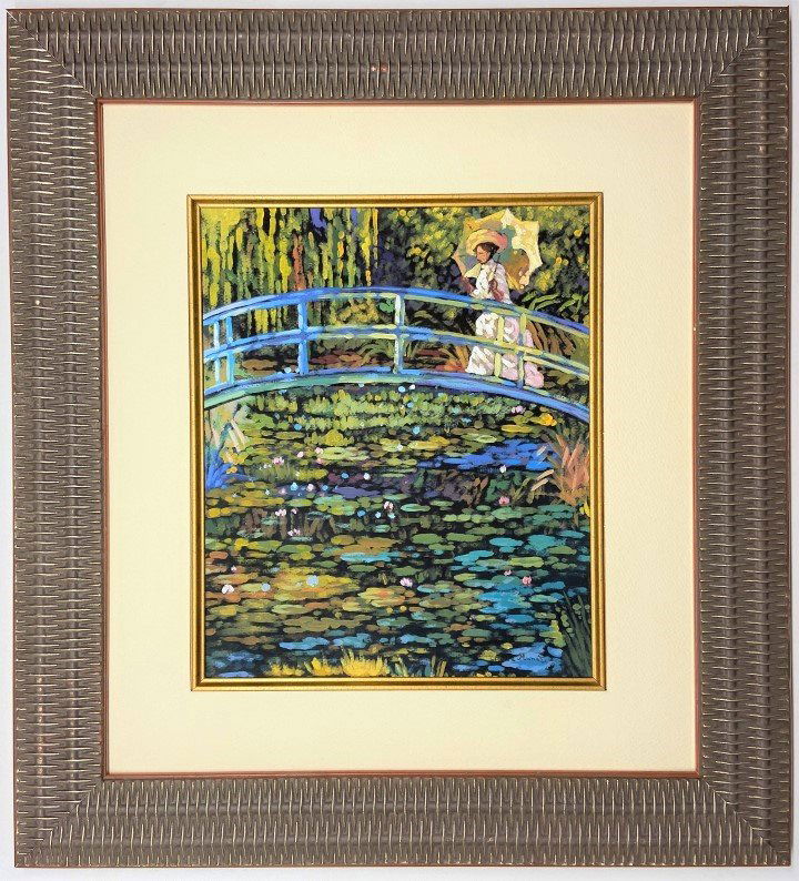 Claude Monet watercolor: Private Collection 13" x 10.75" Attrib. with certificate Oscar-Claude Monet was a French painter, a founder of French Impressionist painting and the most consistent and prolific practitioner of the mo