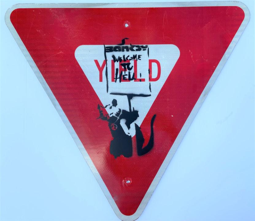 Banksy Spray paint over original sign: Private Collection Attrib. Banksy is an anonymous England-based graffiti artist, political activist and film director of unverified identity. Their satirical street art and subversive epigrams combine