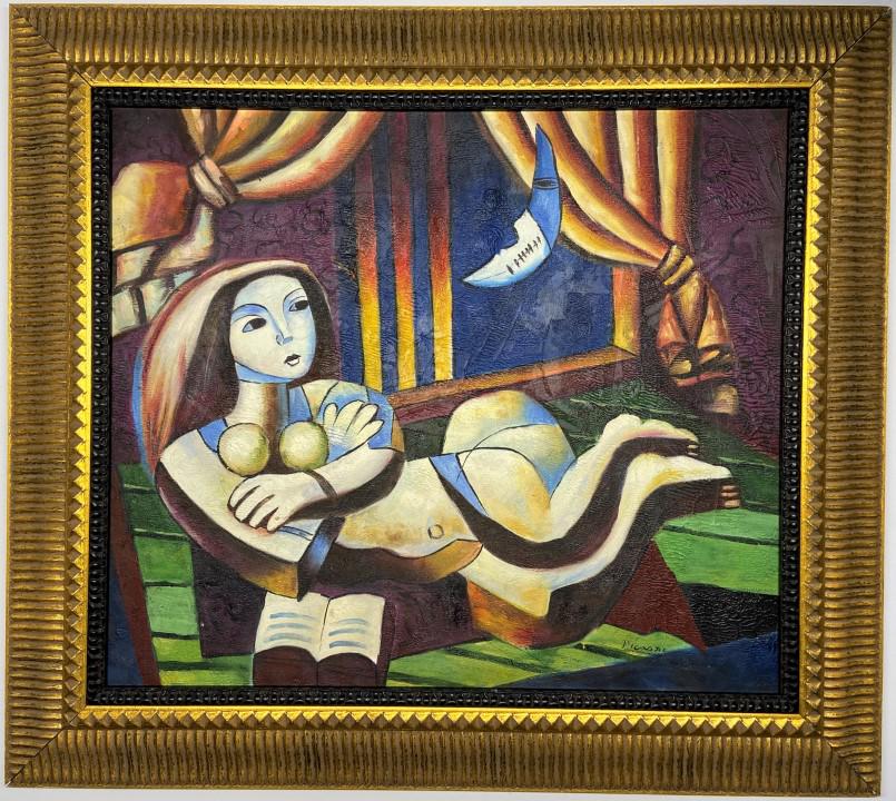 Pablo Picasso oil on canvas: Private Collection 21" x 24" Attrib. with certificate.Pablo Ruiz Picasso was a Spanish painter, sculptor, printmaker, ceramicist and theatre designer who spent most of his adult life in France. Regard
