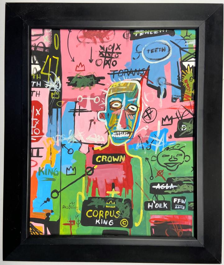 Jean Michel Basquiat Mixed Media: Private Collection 17.5" x 14" Attrib. with certificate. Jean-Michel Basquiat was an American artist of Haitian and Puerto Rican descent. Basquiat first achieved fame as part of SAMO, an informal graf