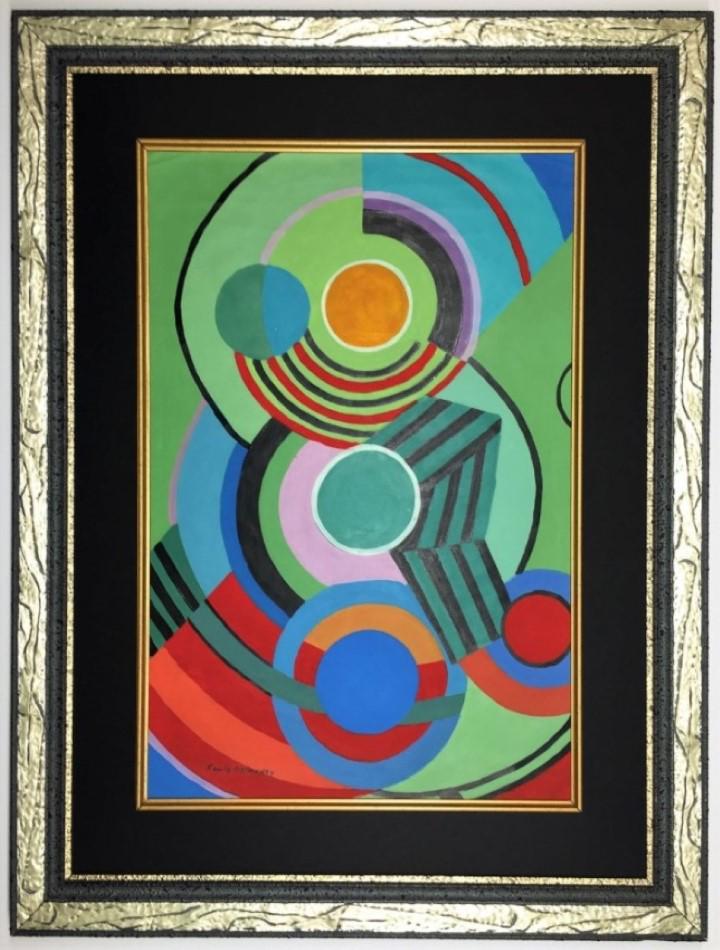 Sonia Delaunay Watercolor: Private Collection 13.25" x 10.5" Attrib. With Certificate. Sonia Delaunay was a Ukrainian-born Russian artist, who spent most of her working life in Paris. She formally trained in Russia and Germany 