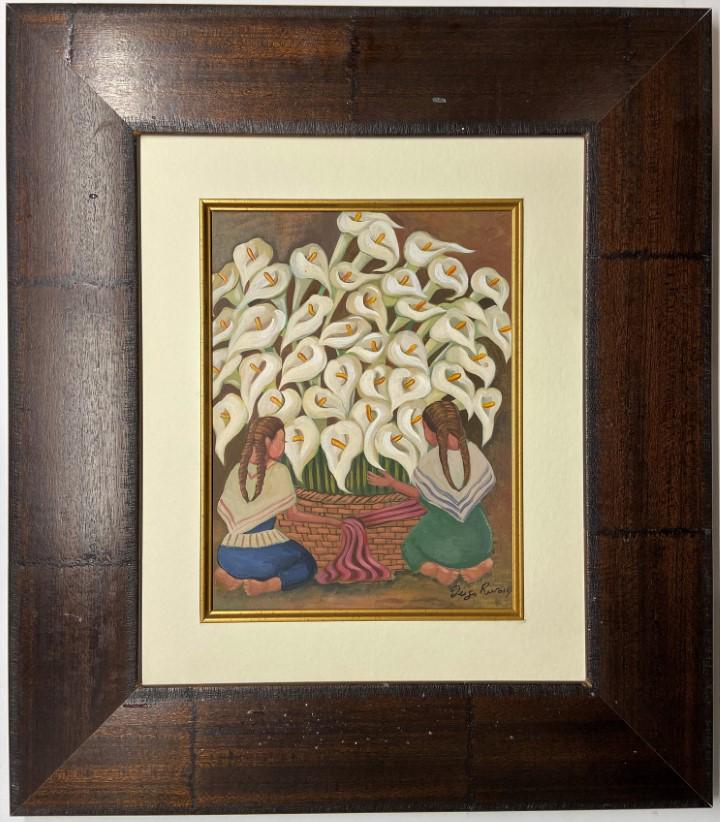 Diego Rivera watercolor: Private Collection 12"x 9" Attrib. with certificate Rivera was born in Guanajuato, Mexico, to a well-to-do family, the son of Maria del Pilar Barrientos and Diego Rivera Acosta. Diego had a twin broth