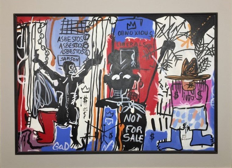 Jean-Michel Basquiat Mixed Media on heavy paper: Private Collection 14" X 17" Attrib. with certificate. Jean-Michel Basquiat was an American artist of Haitian and Puerto Rican descent. Basquiat first achieved fame as part of SAMO, an informal graffi
