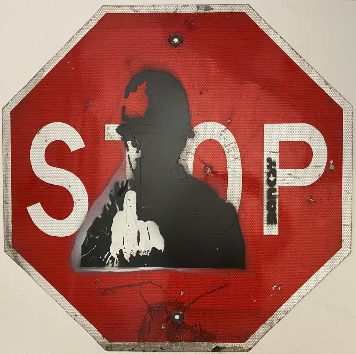 Banksy Spray paint over original sign: Private Collection. Banksy is an anonymous England-based graffiti artist, political activist and film director of unverified identity. Their satirical street art and subversive epigrams combine dark h