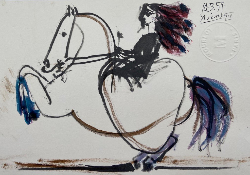 Pablo Picasso Lithograph signed: Private Collection Pablo Ruiz Picasso was a Spanish painter, sculptor, printmaker, ceramicist and theatre designer who spent most of his adult life in France. Regarded as one of the most influential a