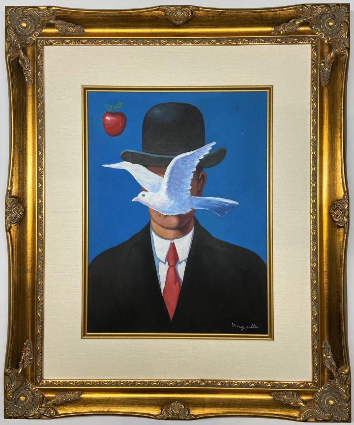 Rene Magritte Gouache on paper: Private Collection 14.50" x 11" Attrib. with certificate. Rene Francois Ghislain Magritte was a Belgian Surrealist artist. He became well known for creating a number of witty and thought-provoking ima