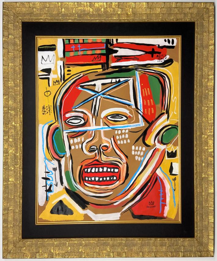 Jean Michel Basquiat Mixed Media: Private Collection 25" x 19" Attrib. with certificate. Jean-Michel Basquiat was an American artist of Haitian and Puerto Rican descent. Basquiat first achieved fame as part of SAMO, an informal graffi