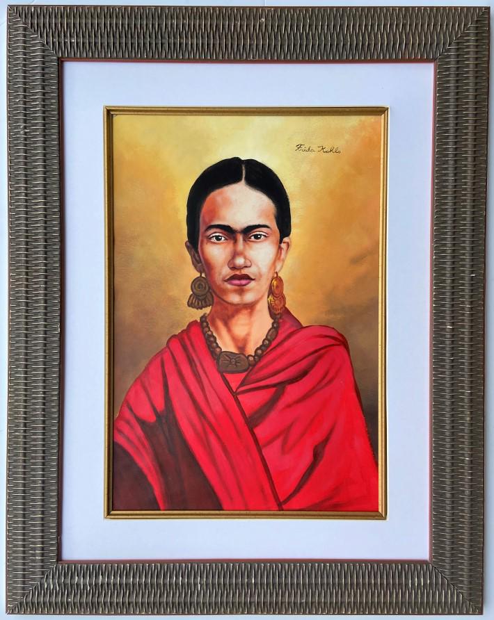 Frida Kahlo Watercolor: Private Collection 18" x 12.50" Attrib. With certificate Frida Kahlo was a Mexican painter known for her many portraits, self-portraits, and works inspired by the nature and artifacts of Mexico. Inspi