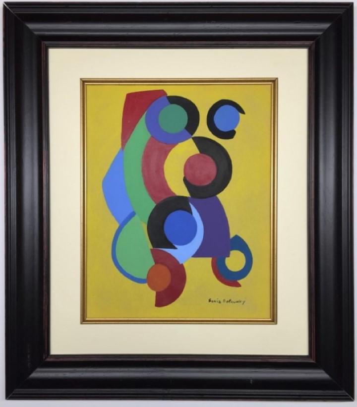 Sonia Delaunay Watercolor: Private Collection 13" x 10" Attrib. with Certificate. Sonia Delaunay was a Ukrainian-born Russian artist, who spent most of her working life in Paris. She formally trained in Russia and Germany befor