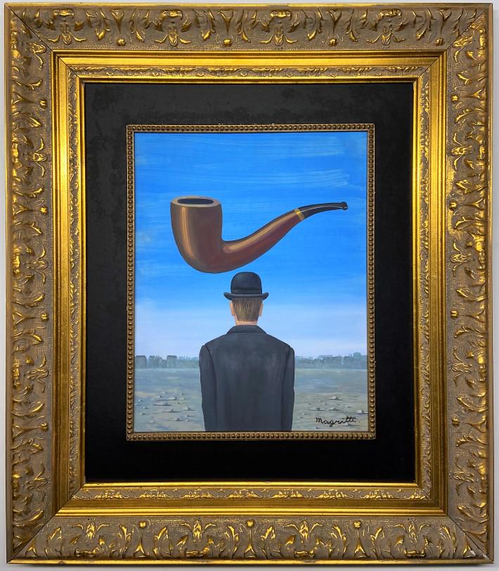 Rene Magritte Gouache on paper: Private Collection 13.5" x 11" Attrib. with certificate. Rene Francois Ghislain Magritte was a Belgian Surrealist artist. He became well known for creating a number of witty and thought-provoking imag