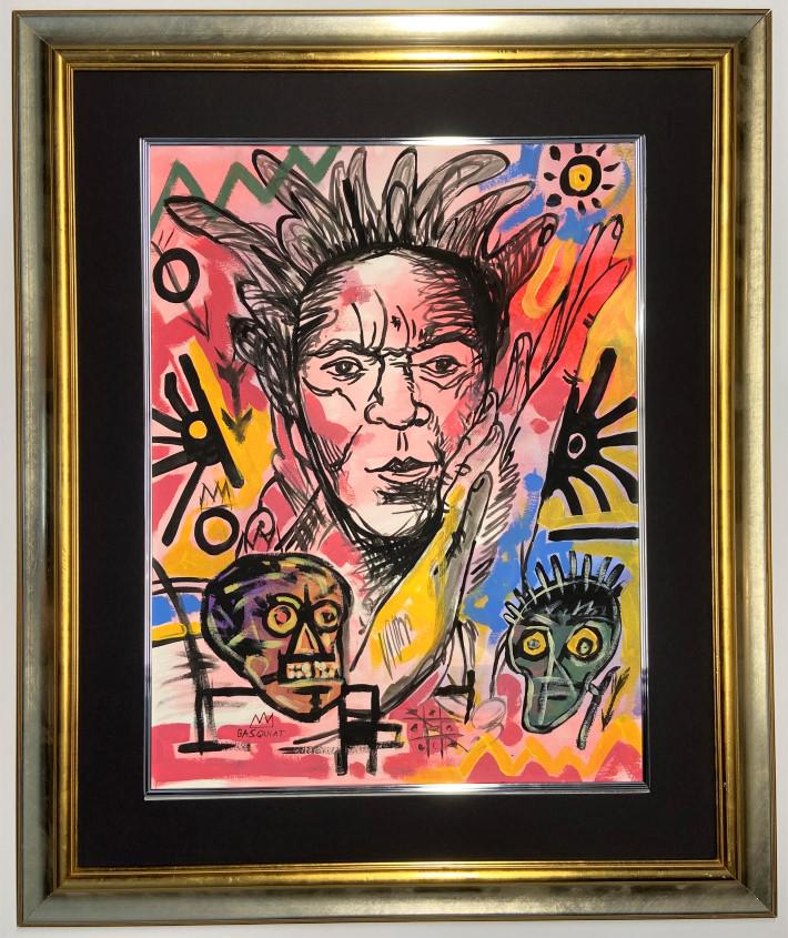Jean Michel Basquiat Mixed Media: Private Collection 20" x 15" Attrib. with certificate. Jean-Michel Basquiat was an American artist of Haitian and Puerto Rican descent. Basquiat first achieved fame as part of SAMO, an informal graffi
