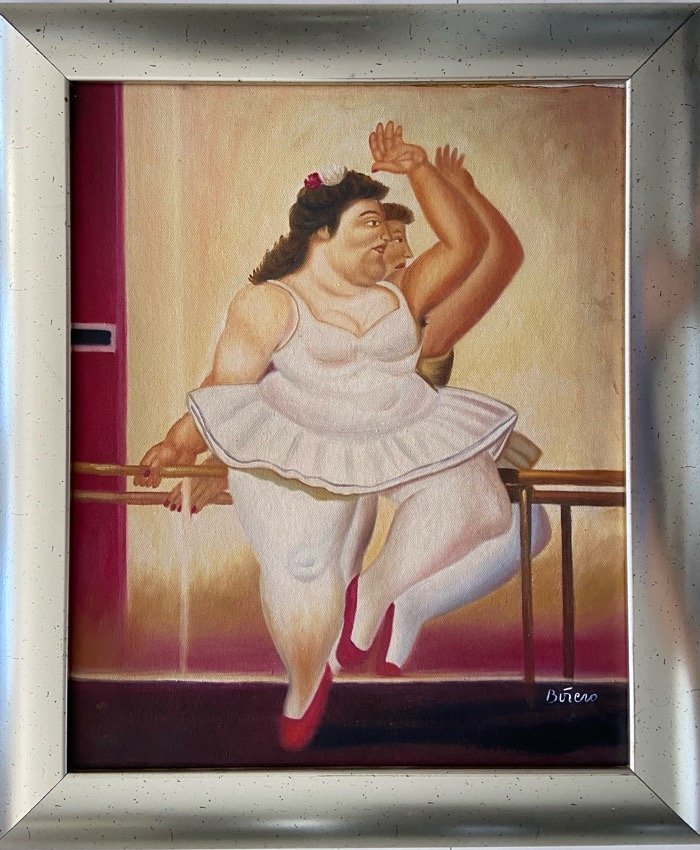 Fernando Botero Oil on Canvas: Private Collection 23" x 19.75" Attrib. with certificate. Fernando Botero Angulo is a Colombian figurative artist and sculptor, born in Medellín. His signature style, also known as "Boterismo", depic