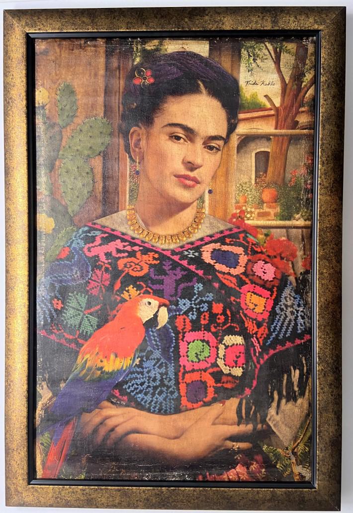 Frida Kahlo Oil on canvas: Private Collection 32" x 20" Attributed with certificate Frida Kahlo was a Mexican painter known for her many portraits, self-portraits, and works inspired by the nature and artifacts of Mexico. Inspi