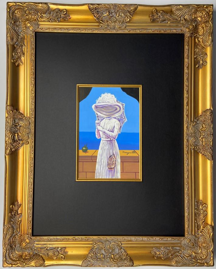 Rene Magritte Gouache on paper: Private Collection 10.5" x 7" Attrib. with certificate. Rene Francois Ghislain Magritte was a Belgian Surrealist artist. He became well known for creating a number of witty and thought-provoking image