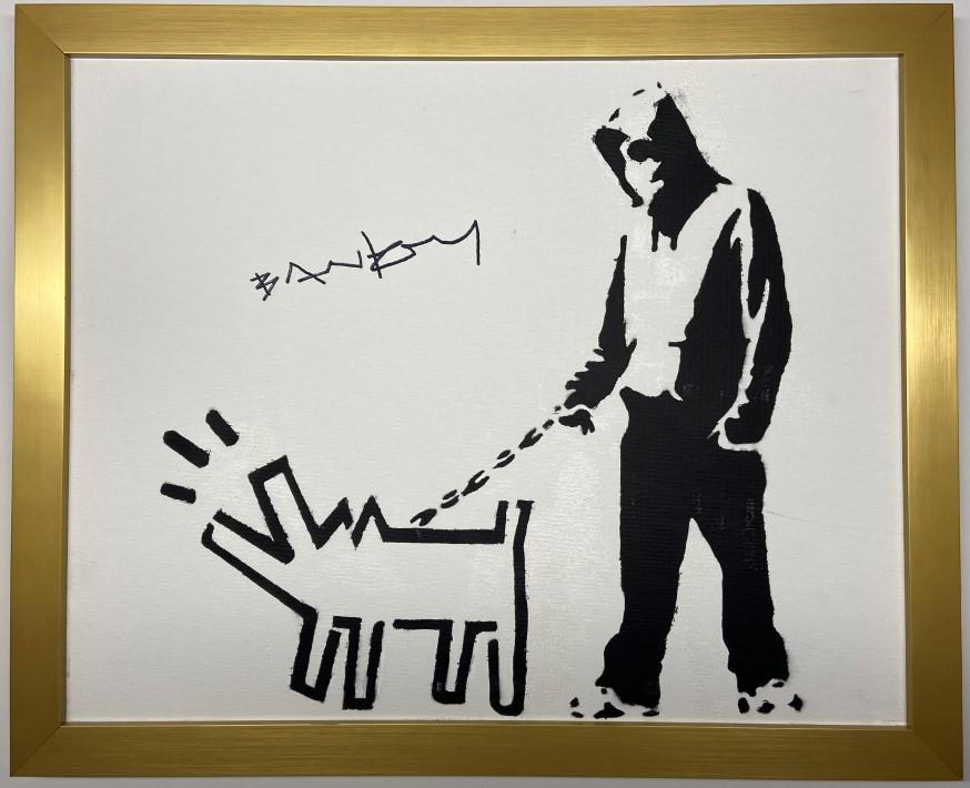 Banksy Spray Paint on canvas: Private Collection 16" x 20" Banksy is an anonymous England-based graffiti artist, political activist and film director of unverified identity. Attribute to Banksy Their satirical street art and subve