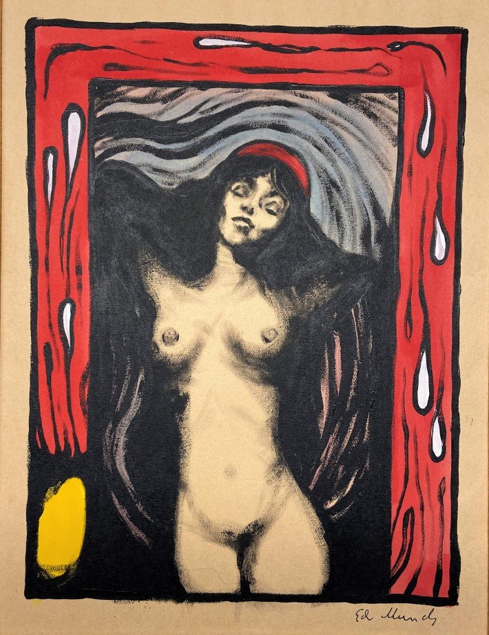 Edvard Munch Gouache on paper: Private Collection 13" x 10" Attribute to Edvard Munch this is not a print this is a unique piece and comes accompanied with an attribute certificate, Edvard Munch, was a Norwegian painter. His best k