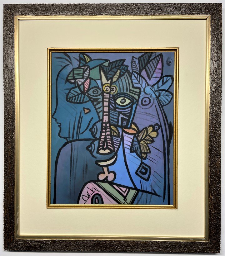 Wifredo Lam Mixed Media: Private Collection 12.5" x 10.25" Attrib. with certificate Wifredo Lam was born and raised in Sagua La Grande, a village in the sugar farming province of Villa Clara, Cuba. He was of mixed-race ancest