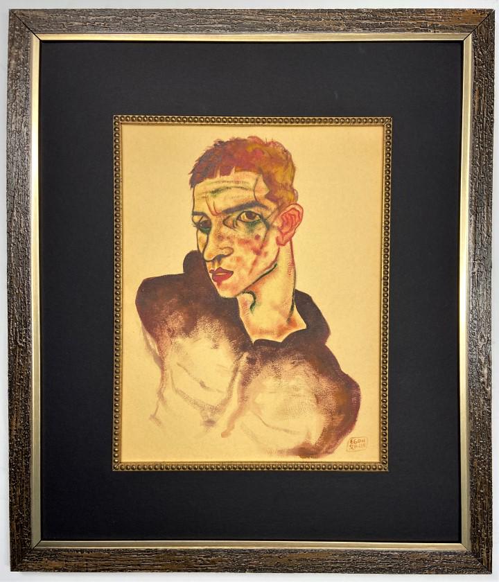 Egon Schiele Mixed Media: Private Collection 13.25" x 10.50" Attributed to Egon Schiele this is not a print is a unique piece and comes accompanied with an attributed certificate, Schiele was born in 1890 in Tulln, Lower Austr