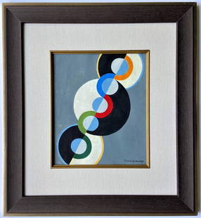 Sonia Delaunay Watercolor: Sonia Delaunay appears in Lower right. Attribute to Sonia Delaunay Technique: Watercolor Measures: Medium: Paper Image size 10.25 x 11.50 Inches. Provenance: Private Collection. Lived between