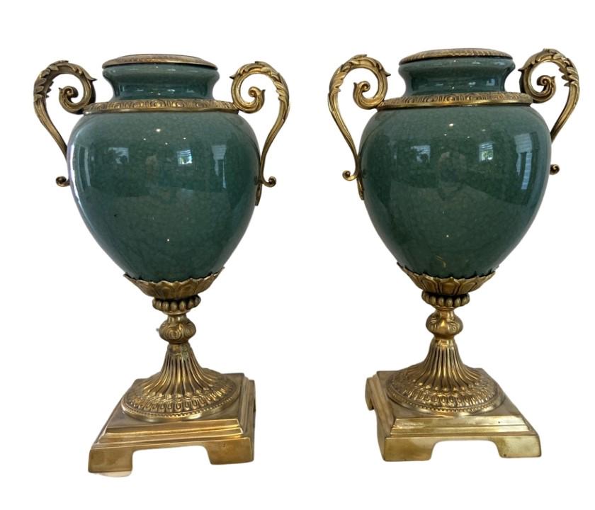 Pair of Vase Bronze and Green Porcelain (1 of 10)