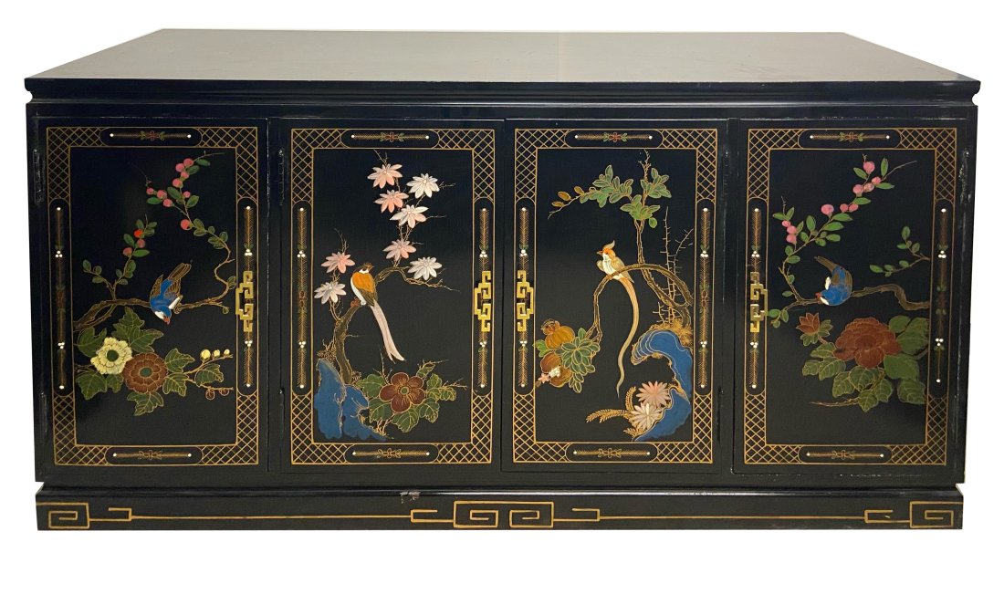 Oriental Buffet in Black with Hand Painted Bird Landscape (1 of 2)