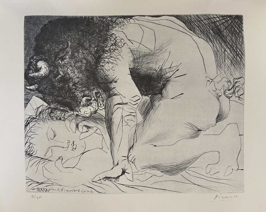 Pablo Picasso lithograph: Pablo Ruiz Picasso signature appears in lower middle center sculpture . Attribute to Pablo Ruiz Picasso Technique: lithograph Measures: 8 x12 inches Image size Medium: paper . Provenance: Private Coll