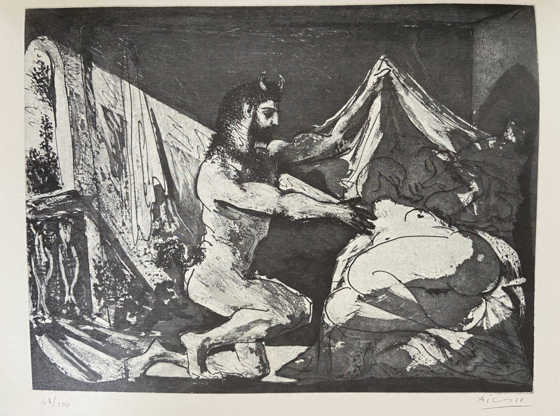 Pablo Picasso lithograph: Pablo Ruiz Picasso signature appears in lower middle center sculpture . Attribute to Pablo Ruiz Picasso Technique: lithograph Measures: 8 x12 inches Image size Medium: paper . Provenance: Private Coll