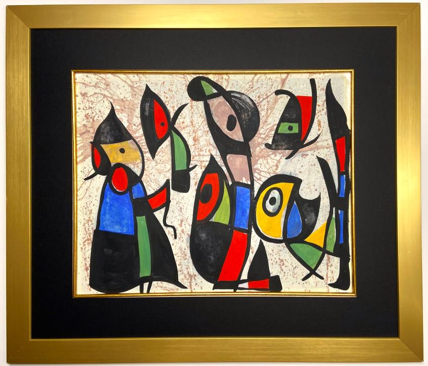Joan Miro Watercolor: Joan Miro appears in Lower right . Attribute to Joan Miro Technique: Watercolor Measures: 15.25 x 19 inches Image size Medium: paper. Provenance: Private Collection. Lived between (April 1893 - Decemb