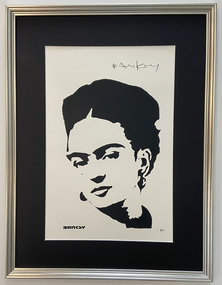 Banksy Lithograph signed: Private Collection Banksy Private Collection Banksy appears in lower right. Attribute to Banksy Technique: Spray Paint Measures: 17.75" X 11.75" inches Image size Medium: Paper Provenance: Private Col